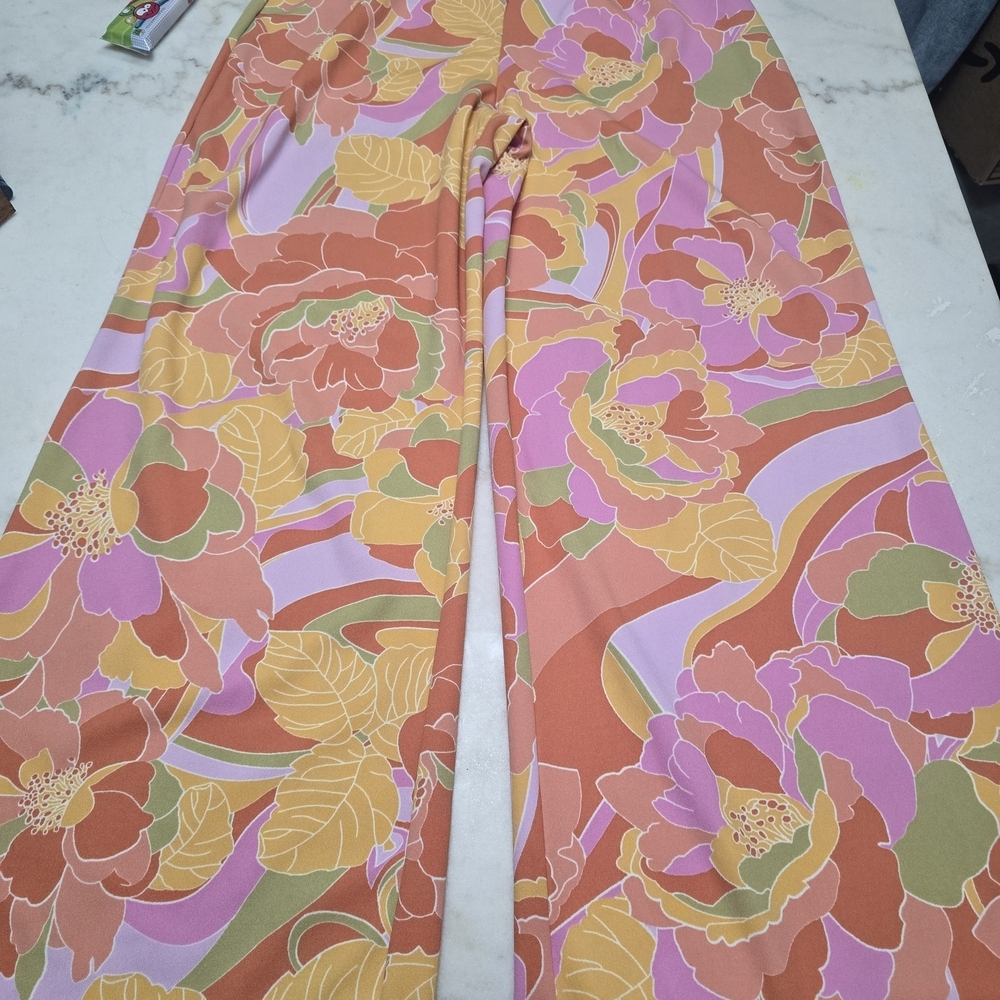 Vibrant Floral Wide Leg Women's Pants - Picture 2 of 4